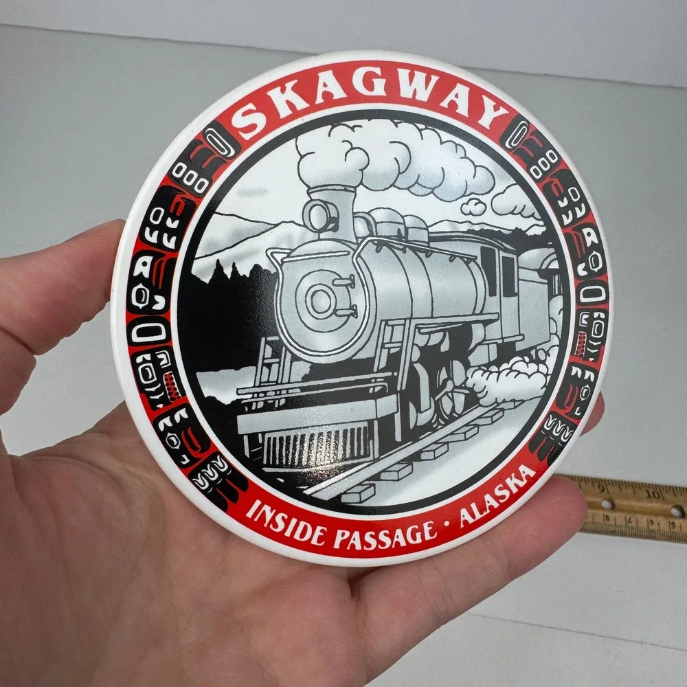 Vtg‎ Train Skagway Inside Passage Alaska Souvenir Ceramic Coaster Round